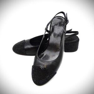 TORY BURCH NWOT Cap-Toe Pave Slingback Pump in Black Size 7.5